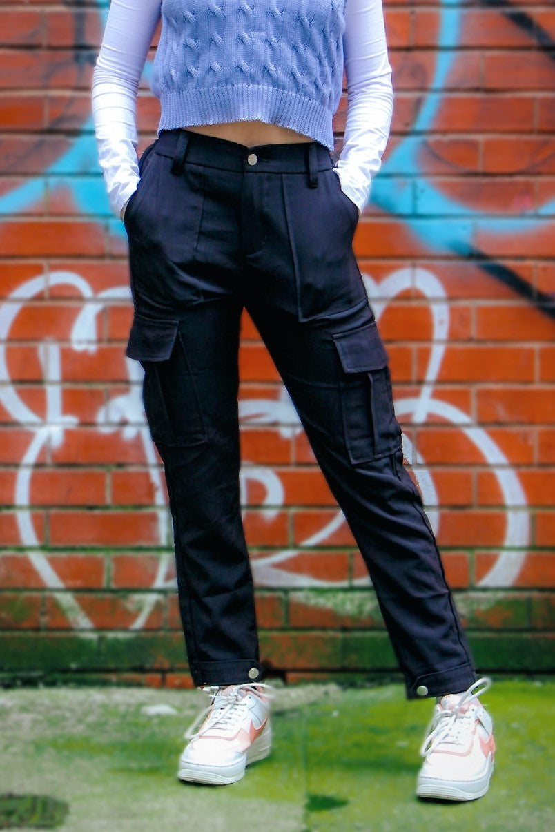 High Rise Cargo Pants Elasticated Waist Short Leg - Black – Glamour  Outfitters